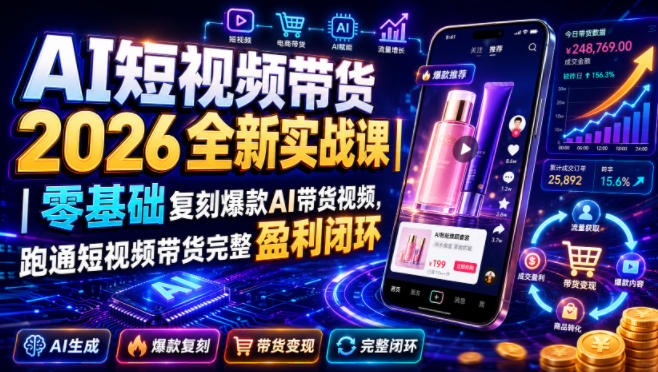 AI短视频带货2026全新实战课|零基础复刻爆款AI带货视频,跑通短视频带货完整盈利闭环-云享网创