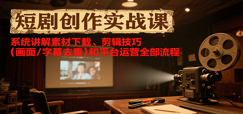 短剧创作实战课，系统讲解素材下载、剪辑技巧(画面/字幕去重)和平台运营全部流程-云享网创