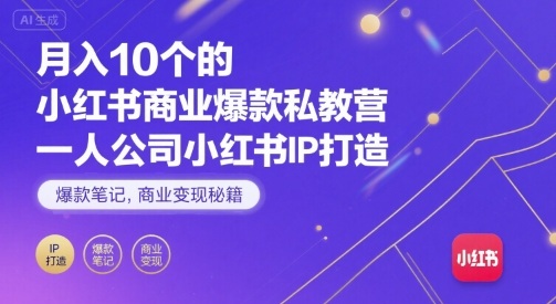 月入10个的小红书商业爆款私教营，一人公司小红书IP打造，爆款笔记，商业变现秘籍-云享网创
