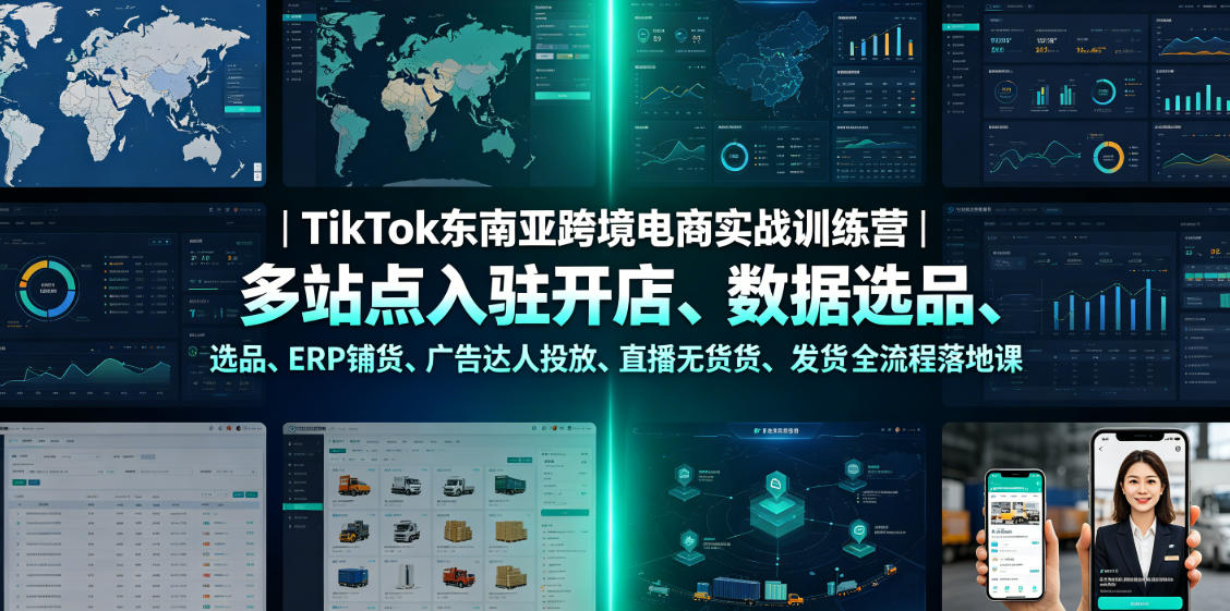 TikTok东南亚跨境电商实战训练营｜多站点入驻开店、数据选品、ERP铺货、广告达人投放、直播无货源发货全流程落地课-云享网创