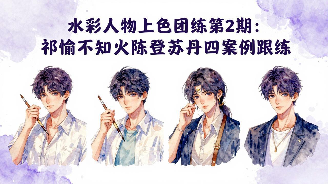 水彩人物上色团练第2期：祁煜不知火陈登苏丹四案例跟练，手把手提升绘画能力-云享网创