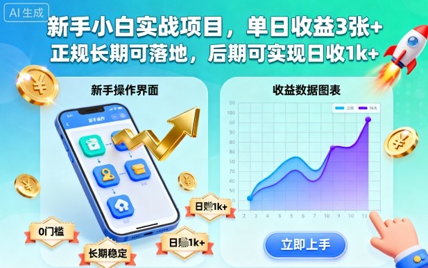 新手小白实战项目，单日收益3张+，正规长期可落地，后期可实现日收1k+【揭秘】-云享网创