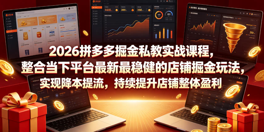 2026拼多多掘金私教实战课程,整合当下平台最新最稳健的店铺掘金玩法,实现降本提流,持续提升店铺整体盈利-云享网创