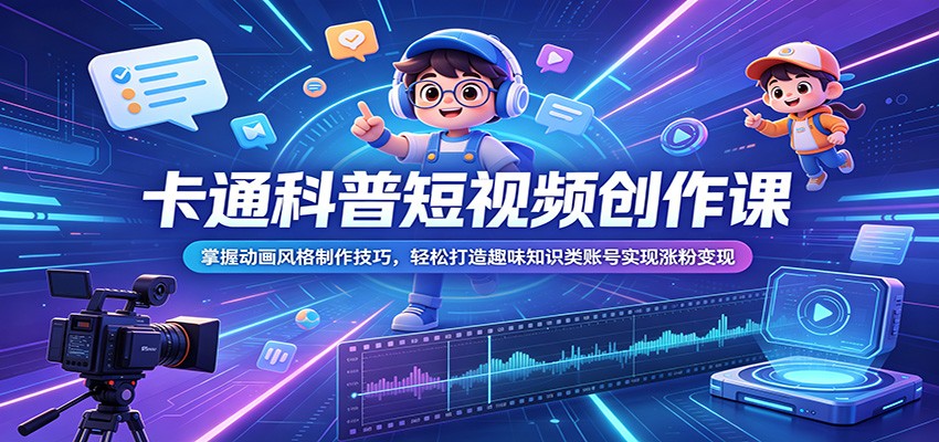 卡通科普短视频创作课：掌握动画风格制作技巧，轻松打造趣味知识类账号实现涨粉变现-云享网创