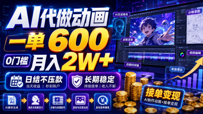 AI代做动画，一单600，0门槛月入2W+，日结不压款，长期稳定【揭秘】-云享网创