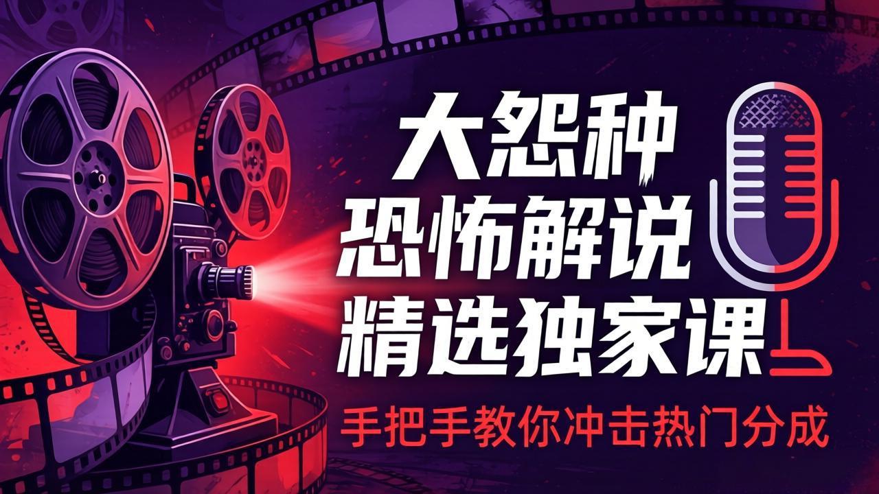 大怨种恐怖解说精选独家课：电影下载+文案配音+片头封面，手把手教你冲击热门分成-云享网创