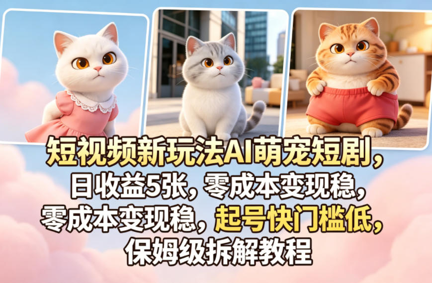 短视频新玩法AI萌宠短剧，日收益5张，零成本变现稳，起号快门槛低，保姆级拆解教程-云享网创