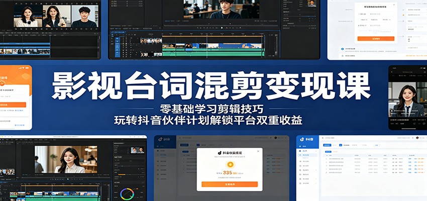 影视台词混剪变现课：零基础学习剪辑技巧，玩转抖音伙伴计划解锁平台双重收益-云享网创