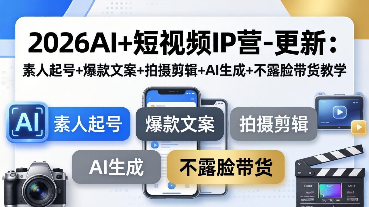 2026AI+短视频IP营-更新：素人起号+爆款文案+拍摄剪辑+AI生成+不露脸带货教学-云享网创