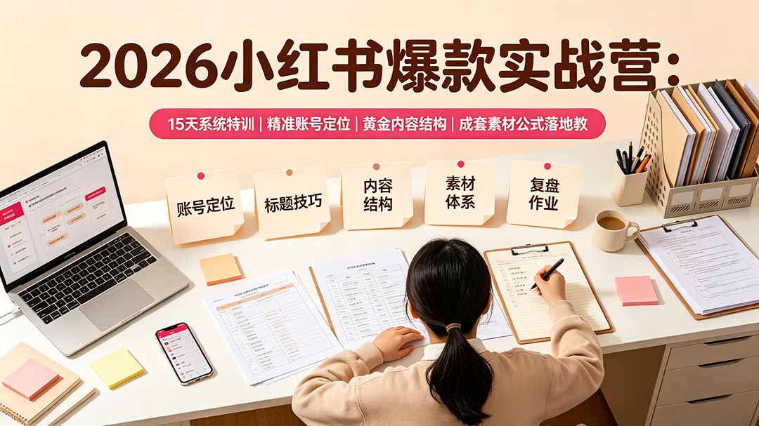 2026小红书爆款实战营:15天系统特训|精准账号定位|黄金内容结构|成套素材公式落地教程-云享网创