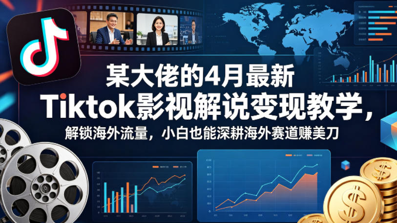 某大佬的4月最新Tiktok影视解说变现教学，解锁海外流量，小白也能深耕海外赛道賺美刀-云享网创