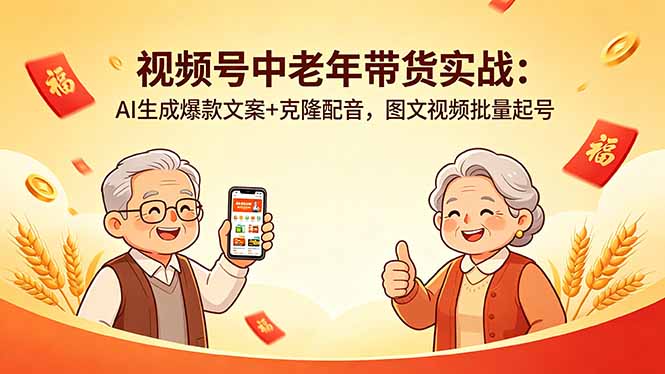 视频号中老年带货实战：AI生成爆款文案+克隆配音，图文视频批量起号-云享网创