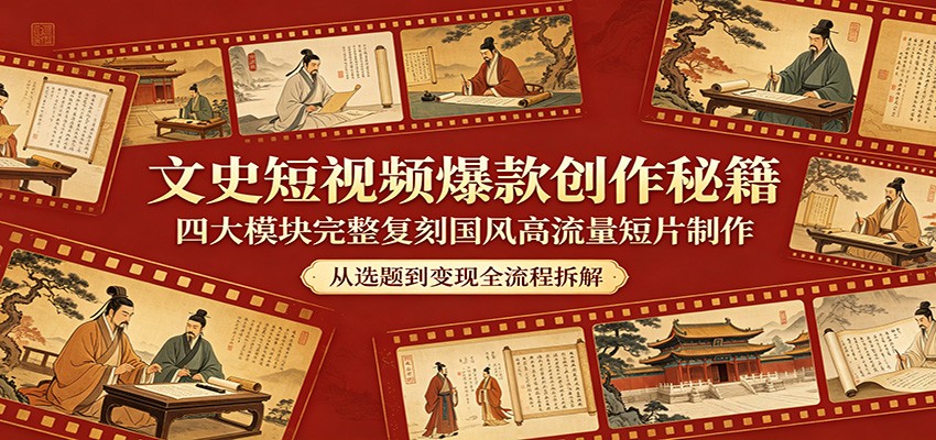 文史短视频爆款创作秘籍:四大模块完整复刻国风高流量短片制作-云享网创