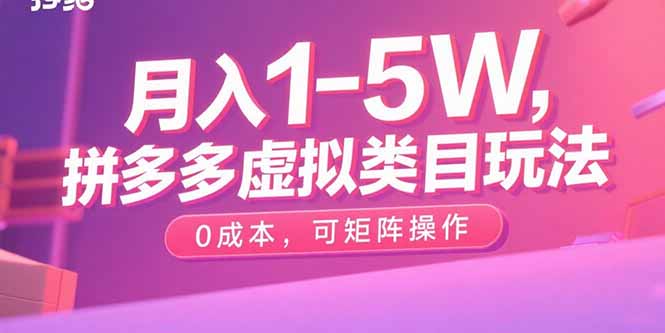 月入1-5W，拼多多虚拟类目玩法，0成本，可矩阵操作-云享网创