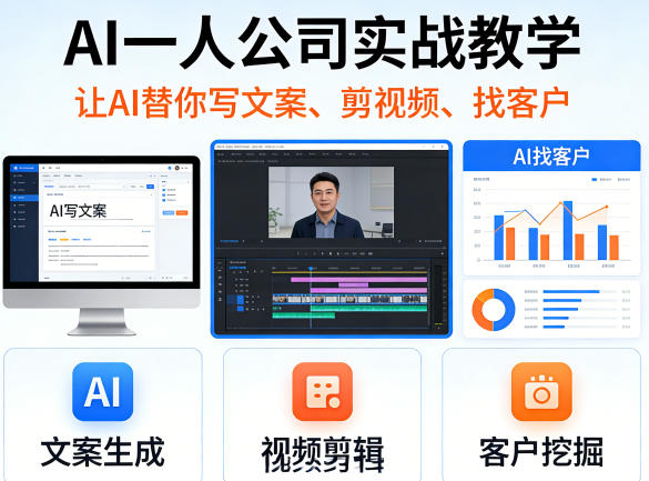 AI一人公司实战教学，让AI替你写文案、剪视频、找客户-云享网创