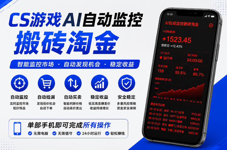 CS游戏AI自动监控搬砖淘金，稳定运行多年，支持任何形式验证，日入300+【揭秘】-云享网创