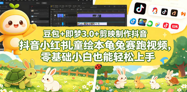豆包＋即梦3.0+剪映制作抖音小红书儿童绘本龟兔赛跑视频，零基础小白也能轻松上手-云享网创