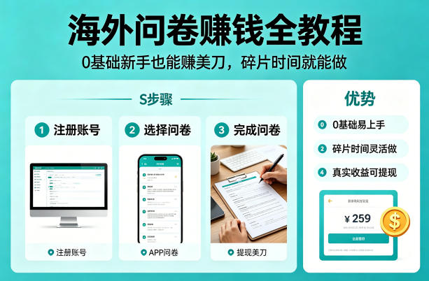 海外问卷賺钱全教程，0基础新手也能賺美刀，碎片时间就能做-云享网创