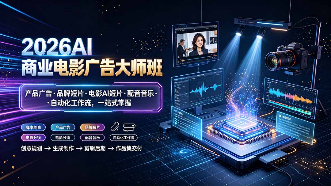 2026AI商业电影广告大师班:产品广告·品牌短片·电影AI短片·配音音乐·自动化工作流,一站式掌握-云享网创