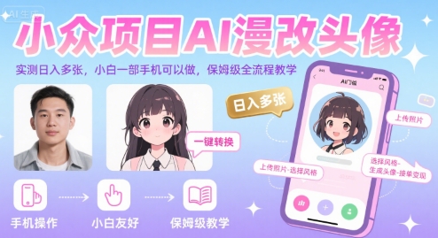 小众项目AI漫改头像，实测日入多张，小白一部手机可以做，保姆级全流程教学-云享网创
