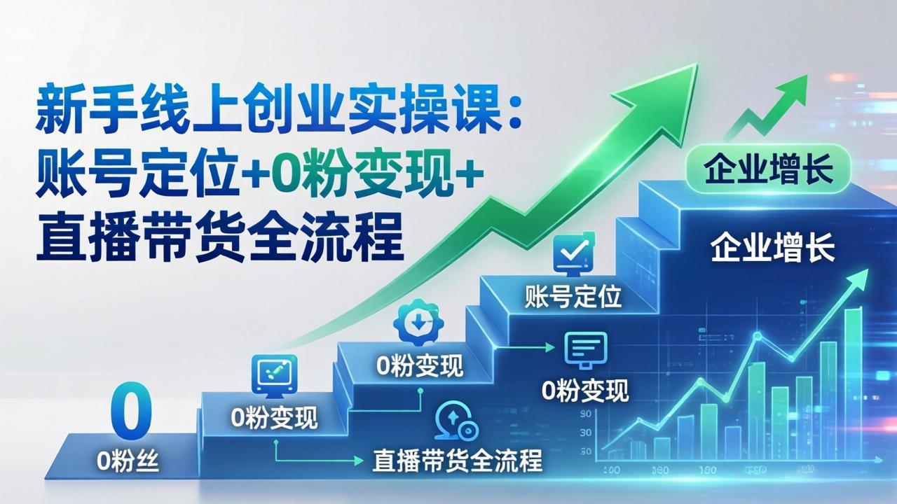 新手线上创业实操课:账号定位+0粉变现+直播带货全流程,企业用户增长一步到位-云享网创