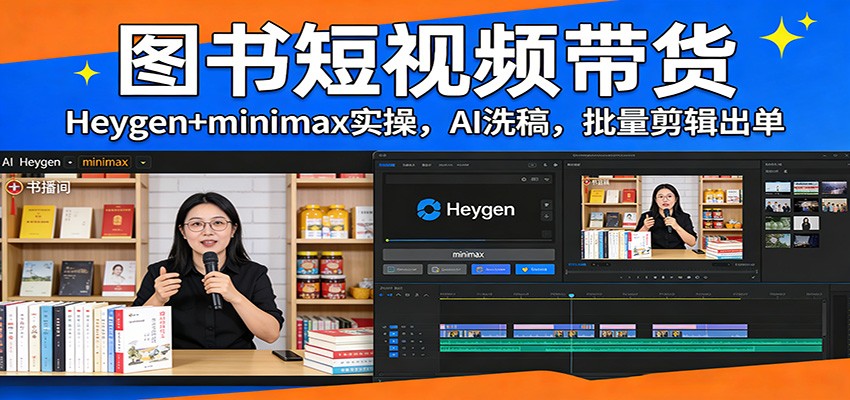 图书短视频带货：Heygen+minimax实操，AI洗稿 ，批量剪辑出单-云享网创