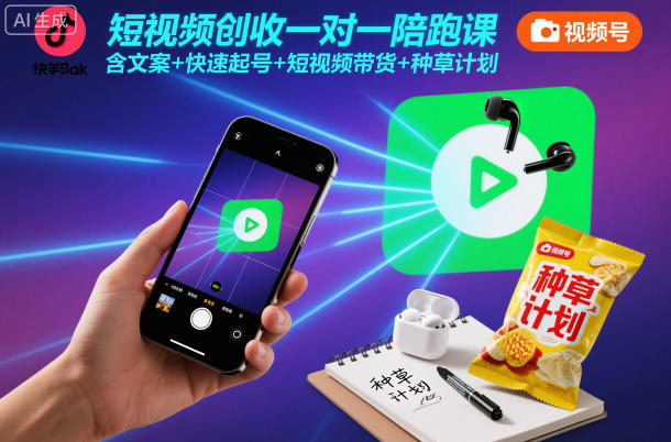 短视频创收一对一陪跑课,含文案+快速起号+短视频带货+种草计划-云享网创