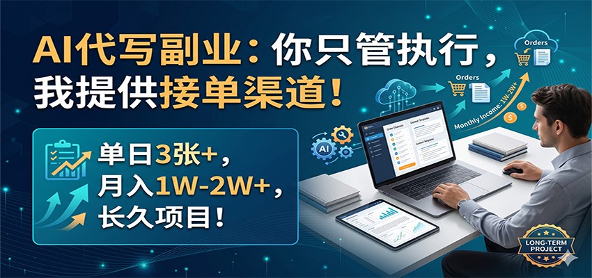AI代写副业：你只管执行，我提供接单渠道！单日3张+，月入1W-2W+，长久项目-云享网创