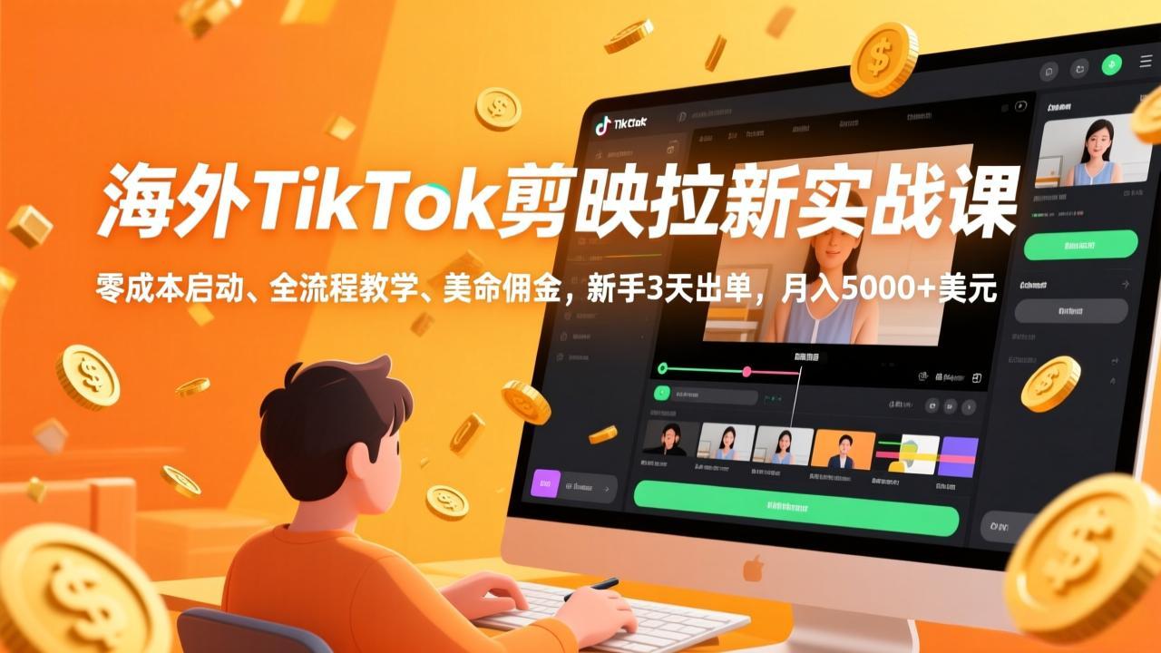 海外TikTok剪映拉新实战课，零成本启动、全流程教学、美金佣金，新手3天出单，月入5000+美元-云享网创