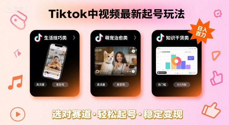 Tiktok中视频最新起号玩法，想要日入百刀，做好这几个赛道就可以了-云享网创