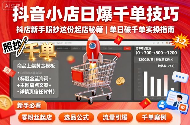 抖音小店日爆千单技巧，抖店新手照抄这份起店秘籍，单日破千单-云享网创