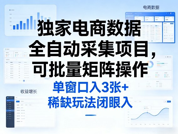 独家电商数据全自动采集项目，可批量矩阵操作，单窗口日入3张+，稀缺玩法闭眼入【揭秘】-云享网创