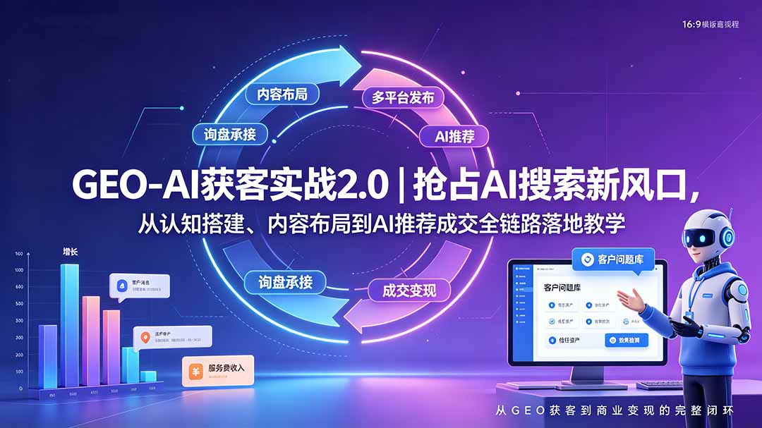 GEO-AI获客实战|抢占AI搜索新风口,从认知搭建、内容布局到AI推荐成交全链路落地教学-云享网创