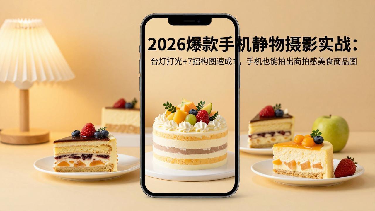2026爆款手机静物摄影实战：台灯打光+7招构图速成，手机也能拍出商拍感美食商品图-云享网创