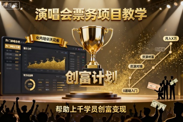 演唱会票务项目教学，业内培训天花板，帮助上千学员创富变现-云享网创