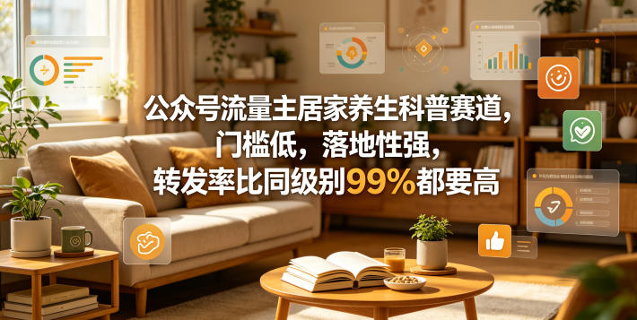 公众号流量主居家养生科普赛道，门槛低，落地性强，转发率比同级别99％都要高-云享网创