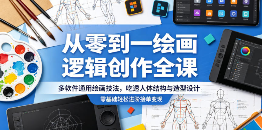 从零到一绘画逻辑创作全课，多软件通用绘画技法，吃透人体结构与造型设计，零基础轻松进阶接单变现-云享网创