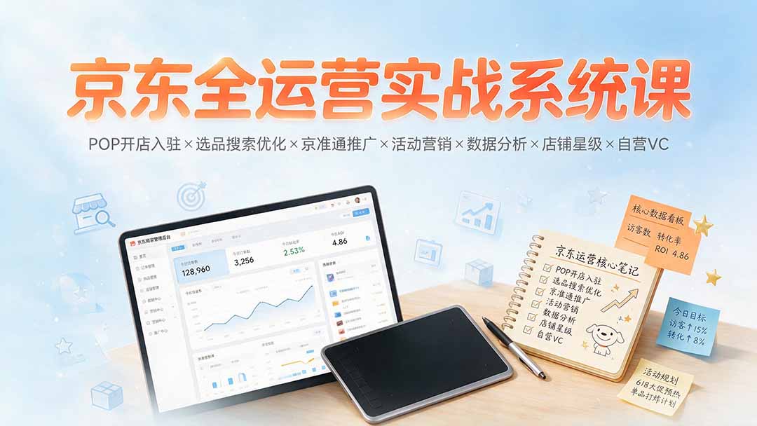 京东全运营实战系统课：POP开店入驻×选品搜索优化×京准通推广×活动营销×数据分析×店铺星级×自营VC-云享网创