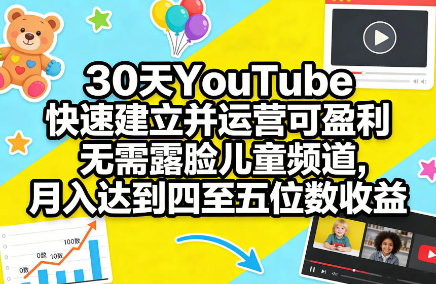 30天YouTube快速建立并运营可盈利无需露脸儿童频道，月入达到四至五位数收益-云享网创