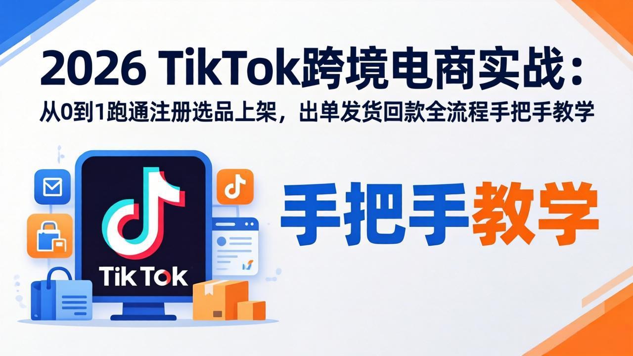2026TikTok跨境电商实战:从0到1跑通注册选品上架,出单发货回款全流程手把手教学-云享网创
