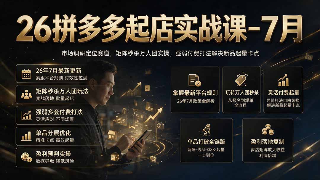 26拼多多起店实战课-7月|市场调研定位赛道,矩阵秒杀万人团实操,强弱付费打法解决新品起量卡点-云享网创