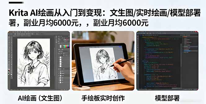 Krita AI绘画从入门到变现:文生图/实时绘画/模型部署,副业月均6000元-云享网创