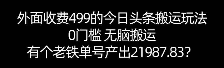 【168网创11期】单号产出21987.83？0门槛无脑搬运，外面收费499的今日头条搬运玩法！-云享网创
