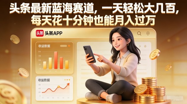 头条最新蓝海赛道，一天轻松大几张，每天花十分钟也能月入过1W【揭秘】-云享网创