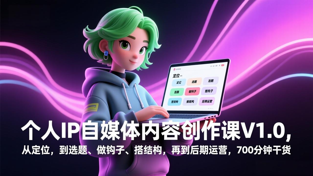 个人IP自媒体内容创作课V1.0，从定位，到选题、做钩子、搭结构，再到后期运营，700分钟干货-云享网创