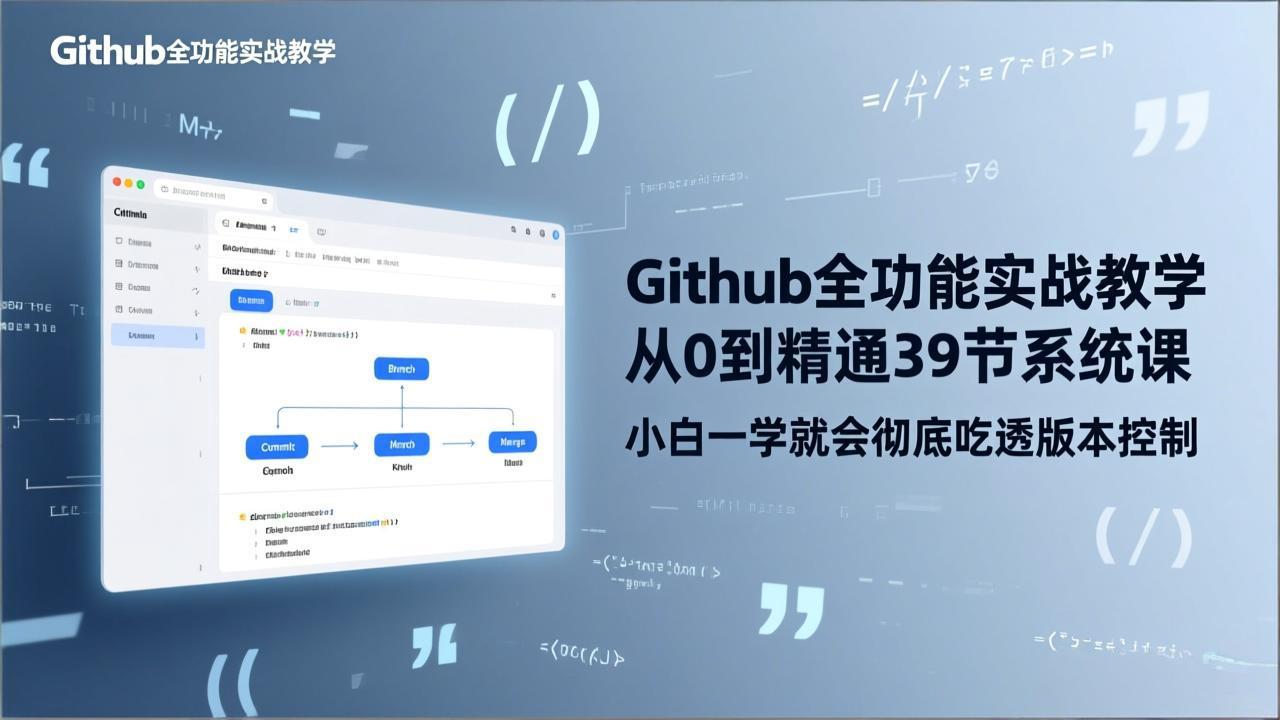 GitHub-全功能实战教学，从0到精通39节系统课，小白一学就会彻底吃透版本控制-云享网创