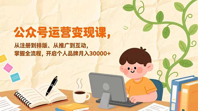 公众号运营变现课，从注册到排版、从推广到互动，掌握全流程，开启个人品牌月入30000+-云享网创