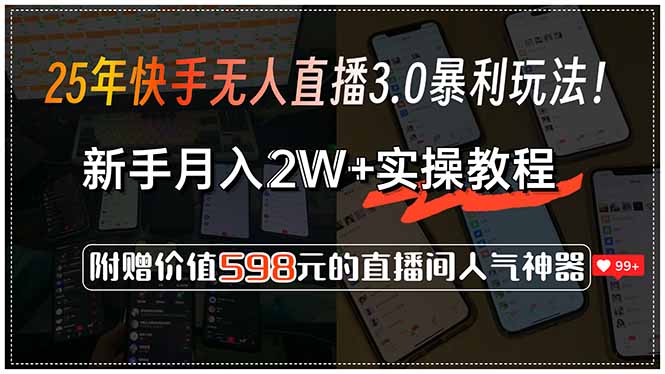 25年快手无人直播3.0暴利玩法！，新手月入2W+实操教程，附赠价值598元…-云享网创