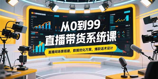 从0到99直播带货系统课，直播间场景搭建，数据优化方案，爆款话术设计-云享网创
