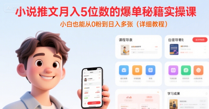 小说推文月入5位数的爆单秘籍实操课，，小白也能从0粉到日入多张(详细教程)-云享网创